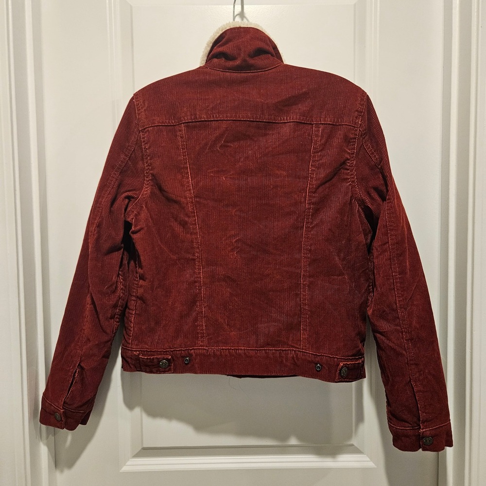 Levi's Trucker Jacket Womens M Burgundy Corduroy Sherpa Lined Orange Tab Coat - Picture 10 of 10